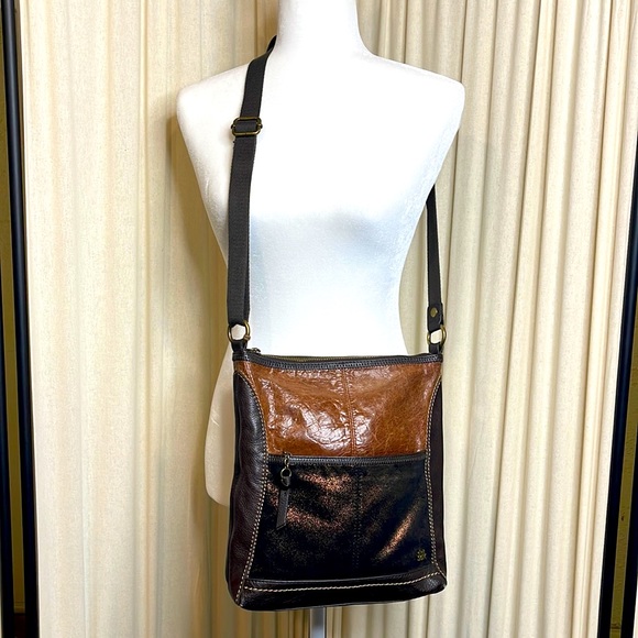 The Sak Handbags - THE SAK- BROWN LEATHER CROSSBODY PURSE WITH BROWN SPARKLY LEATHER